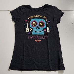 Disney Store Pixar Coco Girls Glitter Dia De Los Muertos Black Shirt Size S 5/6